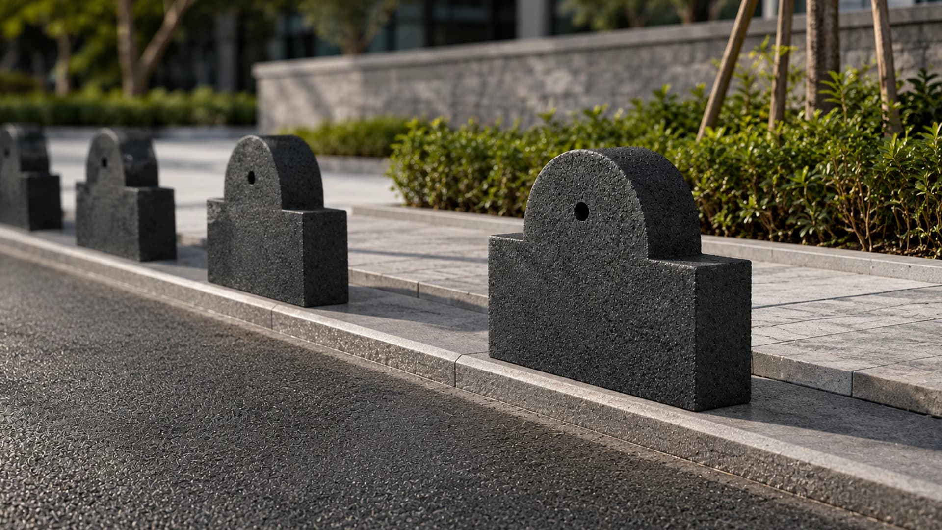 Özbeton siyah mineral yüzeyli yol bordürü sınır elemanı, kent peyzajı ve trafik düzeni için dekoratif beton bordür
