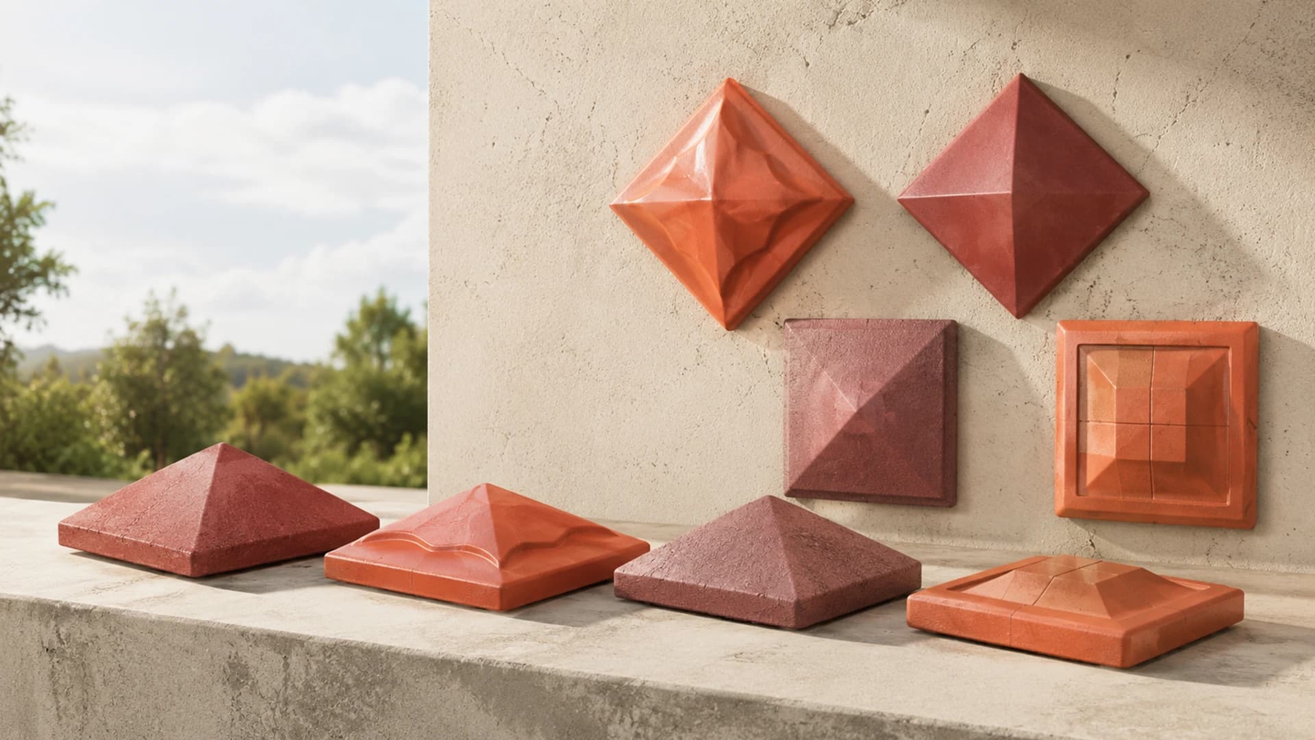 Özbeton beton duvar babaları — bahçe ve site duvarları için 20×20'den 60×60 cm dekoratif sütun elemanları