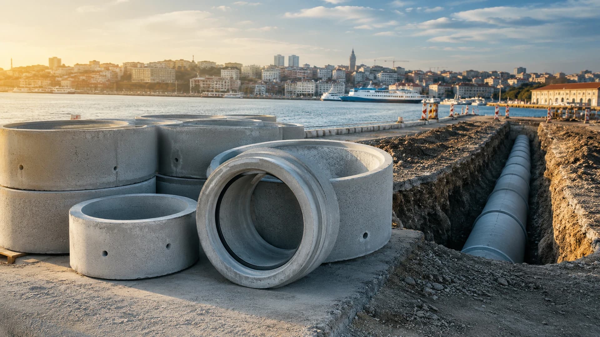 Kadıköy altyapı yenileme projesinde kullanılan muflu beton boru halkaları