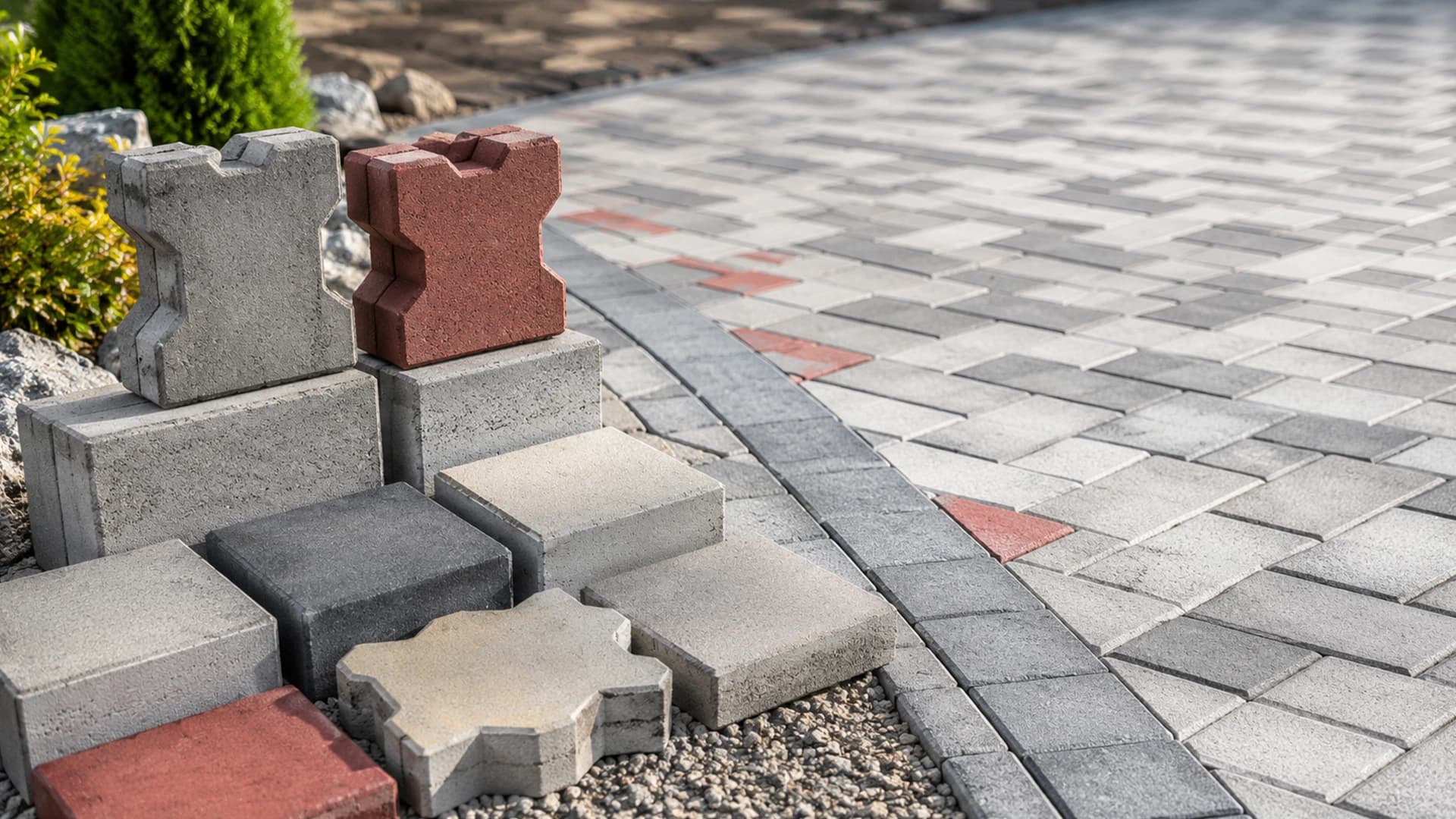 Yaya yoluna döşenmiş gri beton parke taşları