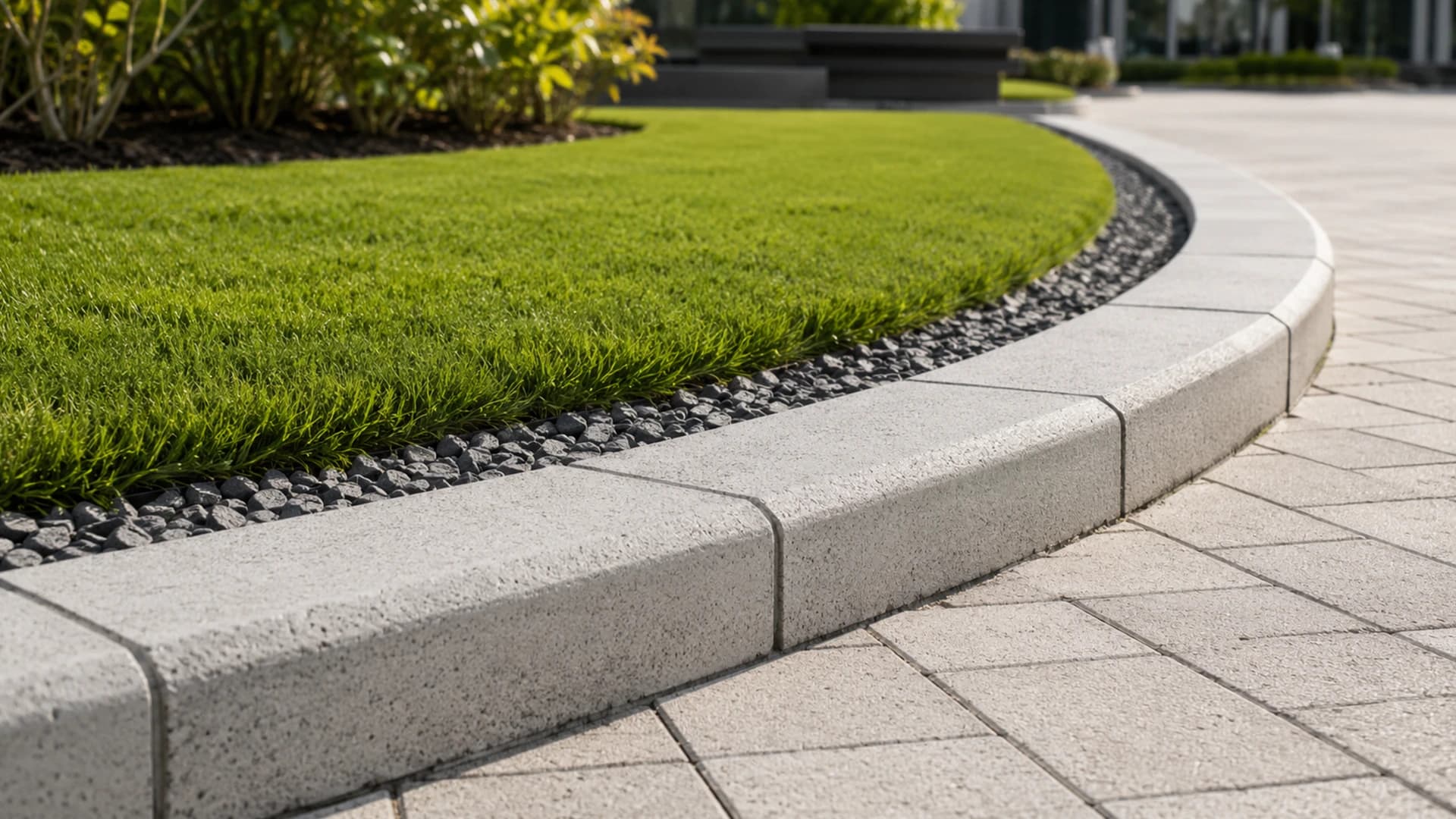 Yol kenarına döşenmiş beton bordür sınır elemanları