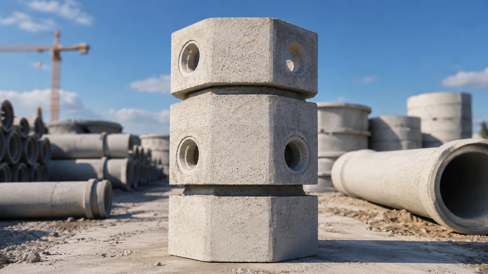 Özbeton beton muayene baca takımı, Ø600–Ø1200 mm aralığında konik, gövde ve tabanlardan oluşan modüler set
