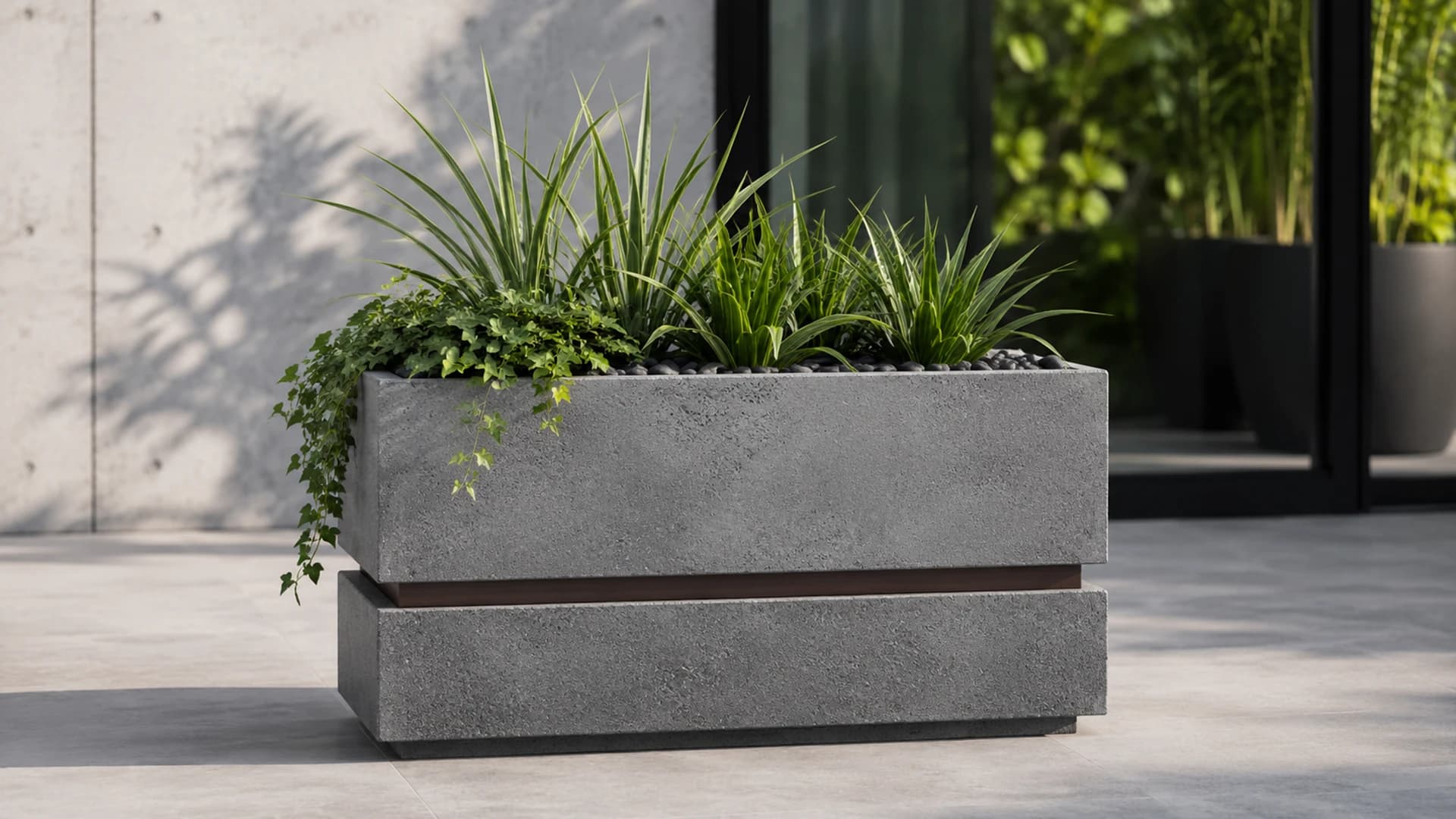 Modern minimalist tasarımlı ayaklı beton bahçe saksısı