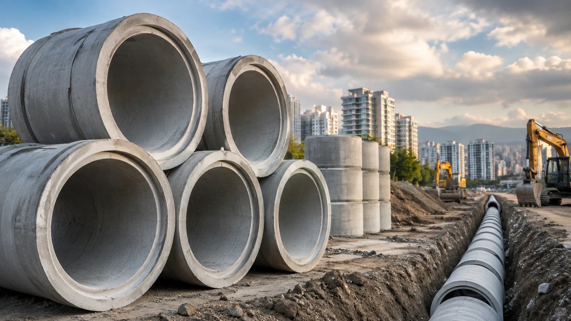 Maltepe altyapı projesinde kullanılan muflu beton boru halkaları