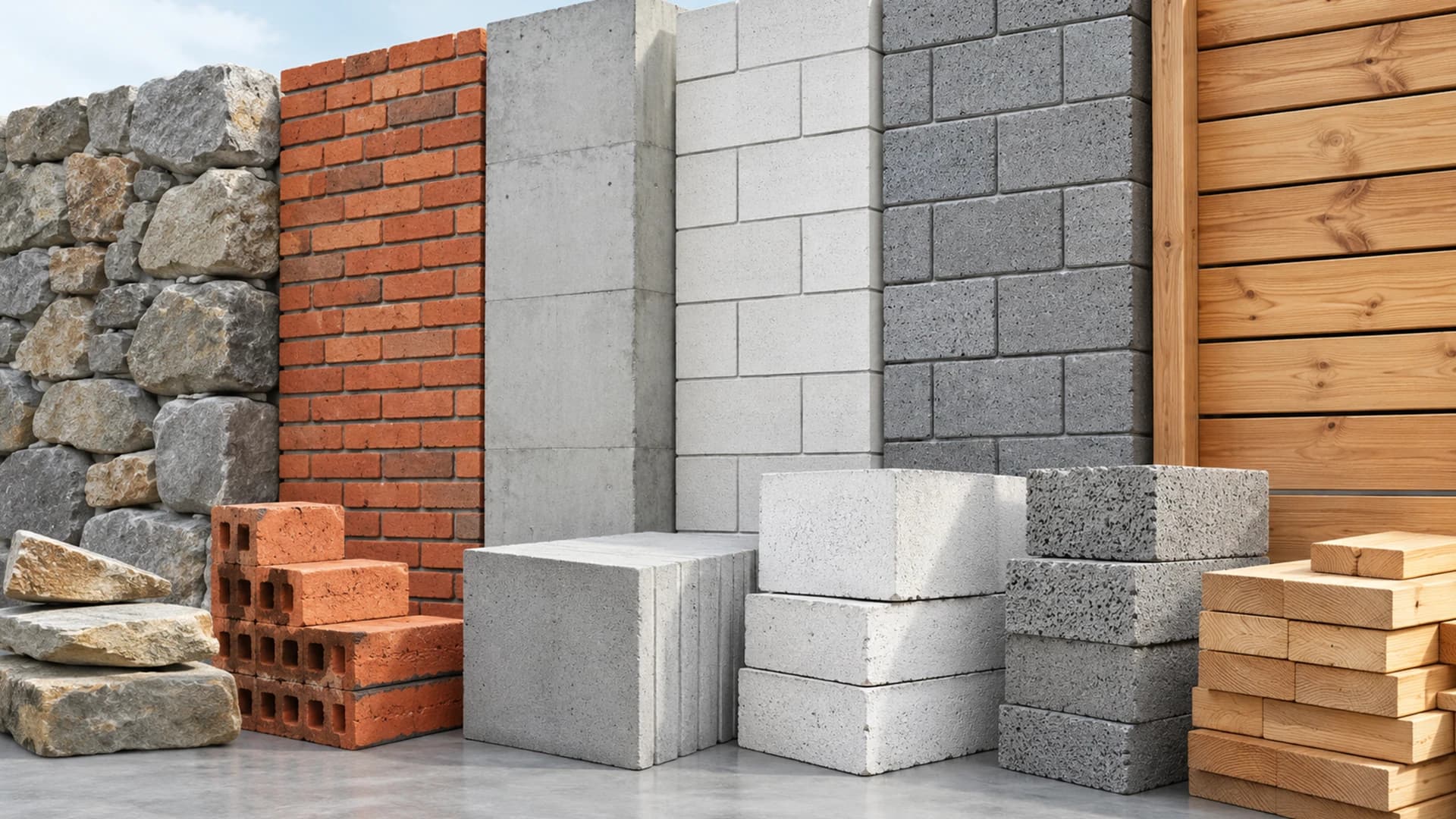 Modern bir binada kullanılan farklı duvar elemanları