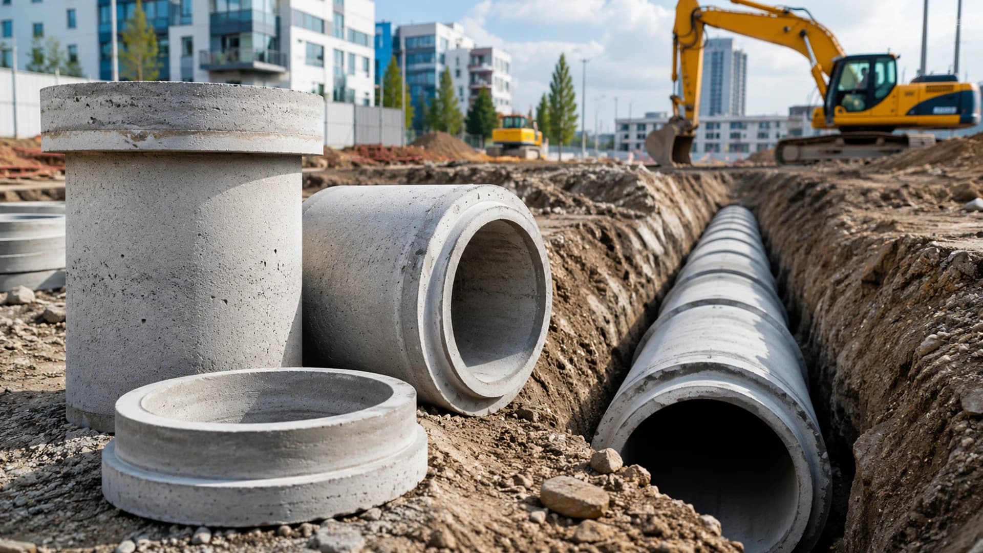 Kartal altyapı projesinde kullanılmaya hazır muflu beton boru halkaları